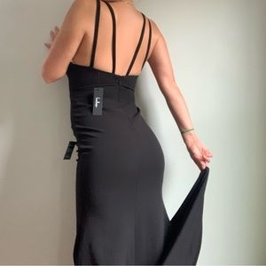 LuLu’s black floor length evening gown